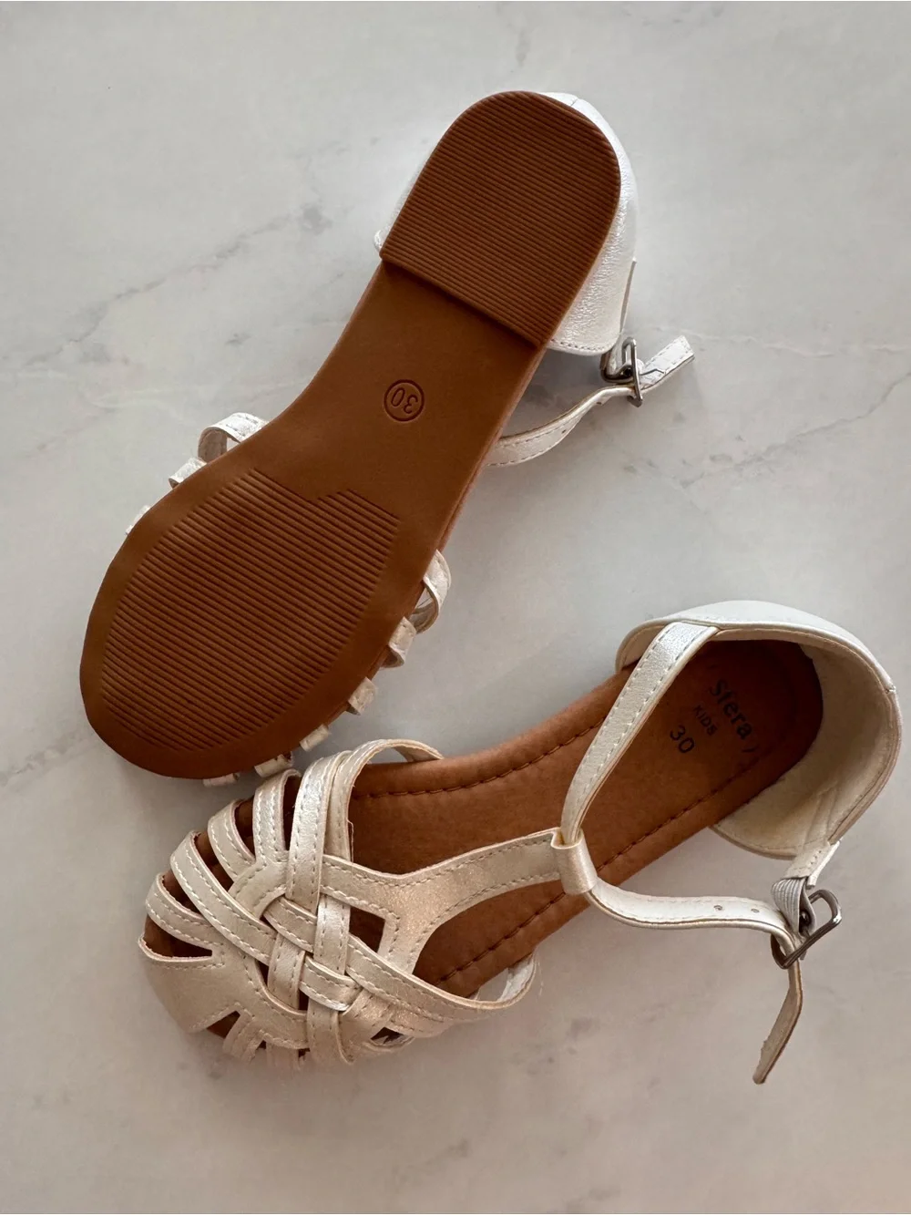 Sfera Girls White Strappy Buckle Ankle Sandals Closed Toe Flat US 12 EU 30